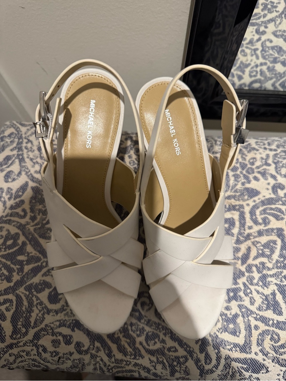 Michael Kors White Crisscross Slingback Wedge Sandals